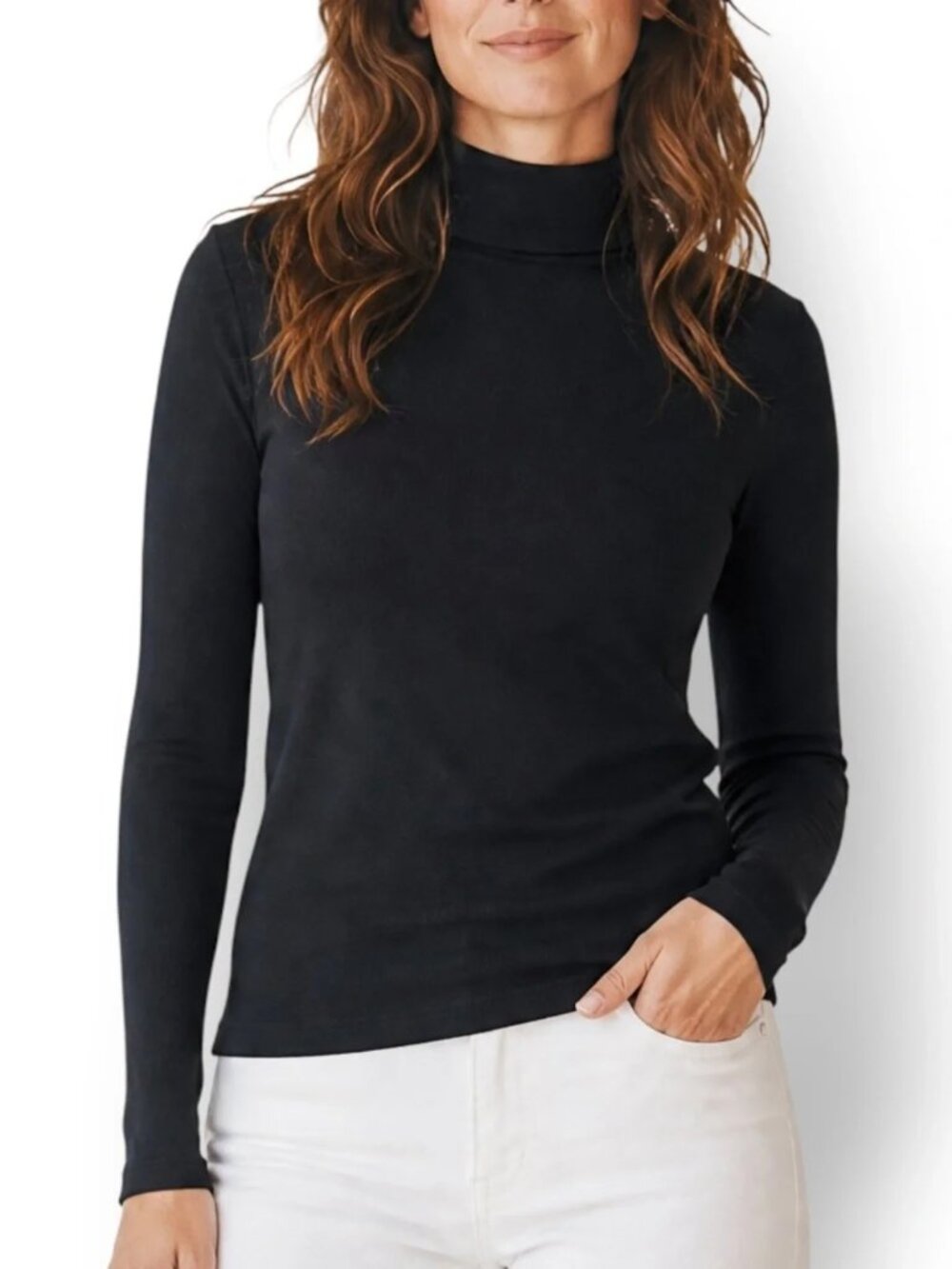 Vintage Black Fleece Lined Long Sleeve Mock Neck Stretch Top Petite XSP